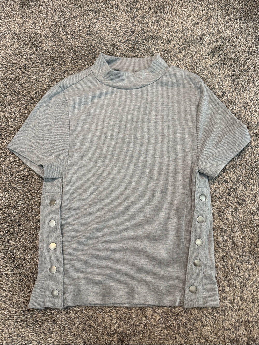 We The Free Short Sleeve Mock Neck Top in Light Gray with Side Snap Buttons